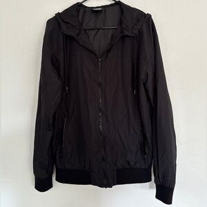 Medium Black Hooded Zip-Up Windbreaker